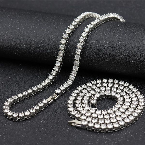 

5mm necklace hiphop tennis chain men's and women's necklaces single row crystal gold overlay nfs jewelry pendant necklaces, Silver