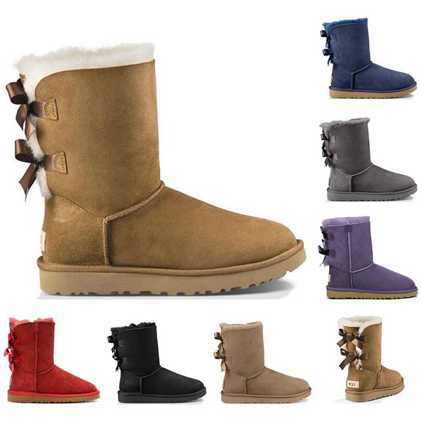 

with socks round toe shoes platform snow boot women girl classic bowtie navy blue ankle short bow fur booties for winter footwear 36-41, White;red