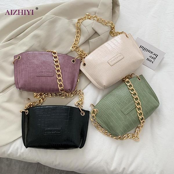 

women solid color alligator pu handbag totes chain zip street shoulder bag