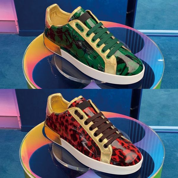 

dhl 20ss new arrival mens designer leather portofino sneakers fashion luxury italy brand leopard print designer shoes men, Black