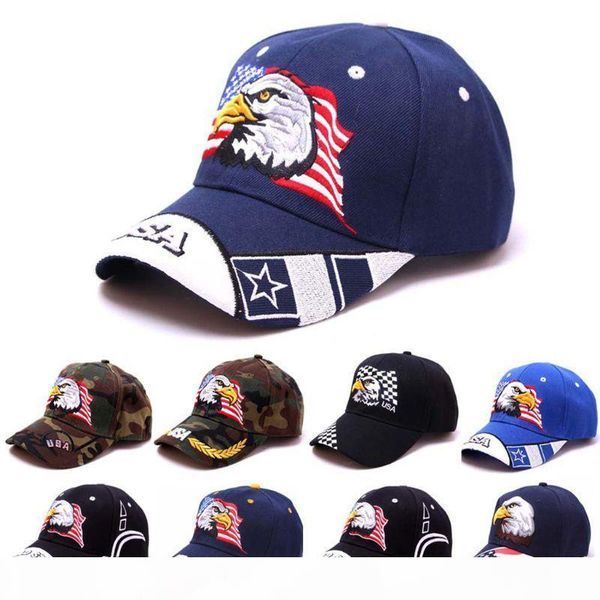 

patriotic american flag eagle baseball cap usa 3d embroidery army tactical hip hop snapback cap outdoor adjustable sunhat, Blue;gray