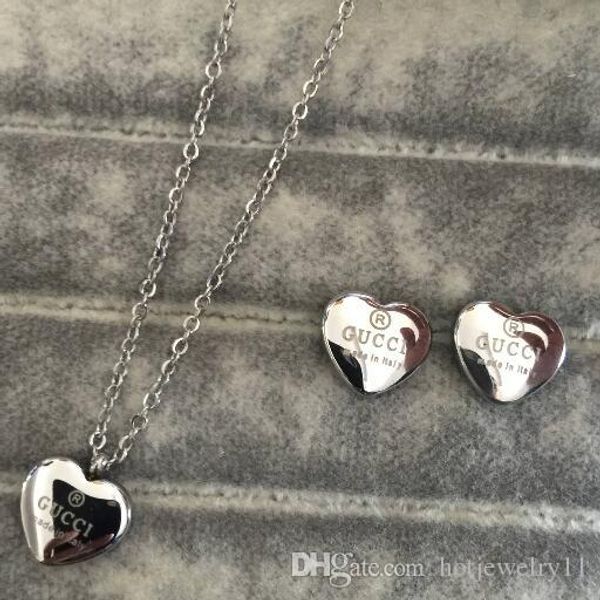 

19 fashion designer necklaces earrings sets jewelry titanium steel 18k gold plated 3 colors necklace pendant for women gift, Silver