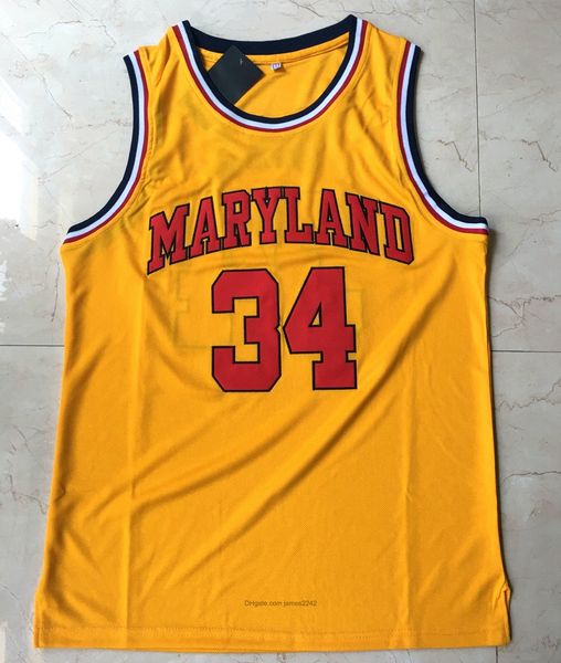 

university of maryland len #34 bias basketball jersey red yellow all stitched and embroidery size s-2xl 22lk, Black;red