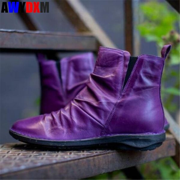 

fashion women pu leather ankle boots autumn woman shoes zipper vintage women punk boots flat ladies shoes short female new, Black
