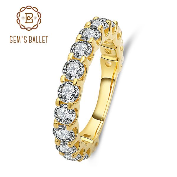 

gem's ballet wedding band eternity ring for women real 925 sterling silver gold plated jewelry for women wedding ring gift, Golden;silver