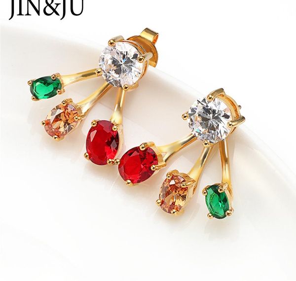 

jin&ju women jewelry fashion new candy colored glass earrings clare zircon earring stud earrings for002, Golden;silver