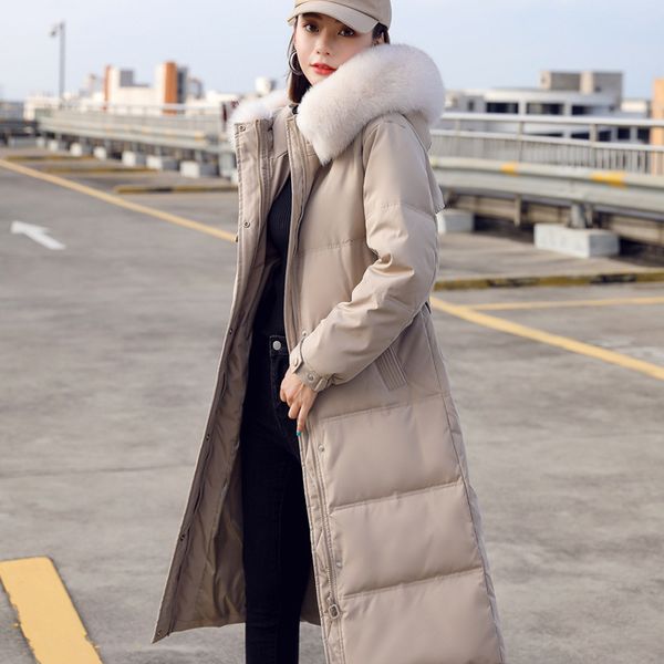 

women parkas winter ladies casual long coats of simulation big fur collar women hooded cotton parkas warm coat outwear, Black