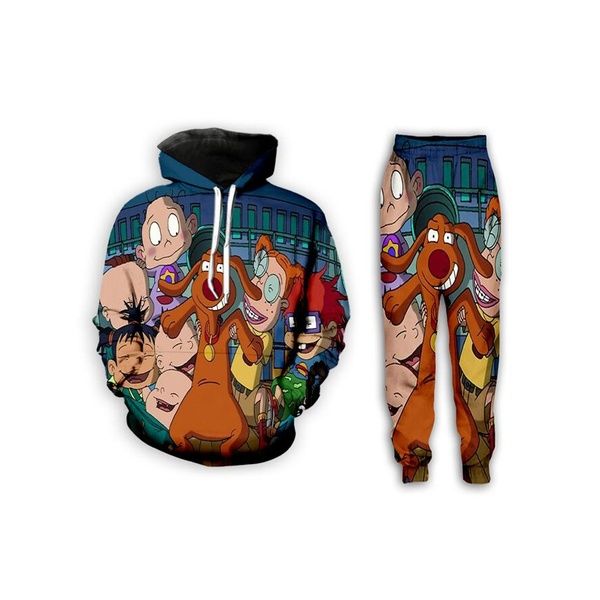 

new fashion men/womens cartoon network rugrats funny 3d casual print hoodie+pants zx11, Gray
