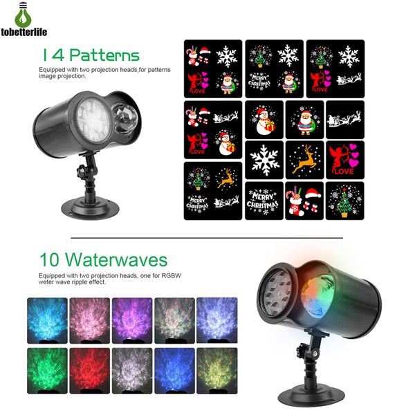 Luce per proiettore laser a doppia testa 14 modelli 10 onde d'acqua senza diapositive Luce per decorazioni natalizie per esterni impermeabile