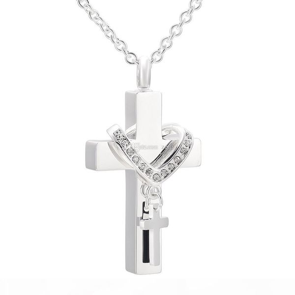 

ijd9877 cremation jewelry lockets to hold ashes diy double cross charm pendant necklace for ashes keepsake urns memorial accessories, Silver