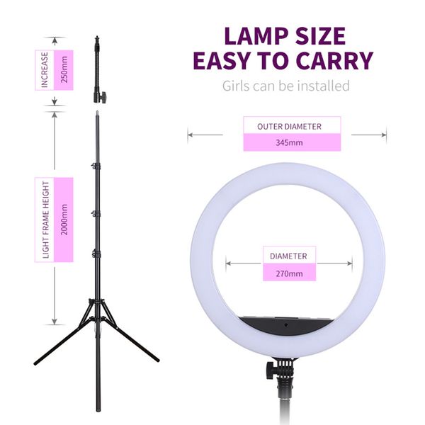 

quality beauty selfie 18 inch ring light video studio led dimmable pgraphy lighting for cell phone youtube live streaming lamp