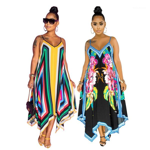 

neck dresses women designer clothes geometric floral print women dresses fashion asymmetrical dresses sleeveless deep v, Black;gray