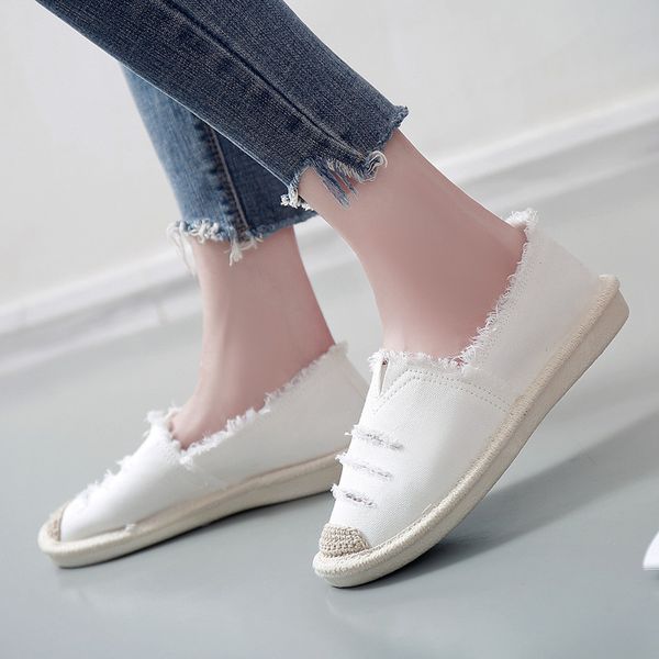 

woman flat slip on canvas spring loafers straw espadrilles ladies casual comfort lazy shoes female fashion 2020, Black