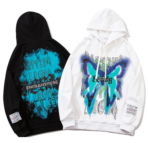 

hoodies men vintage print letter hooded pullover men loose hip hop sweatshirt streetwear, Black