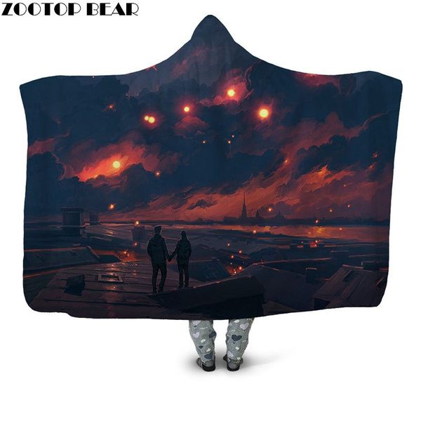 

blankets fashion couple hooded blanket wearable plush sherpa cover anime casual fleece youth office bedspread