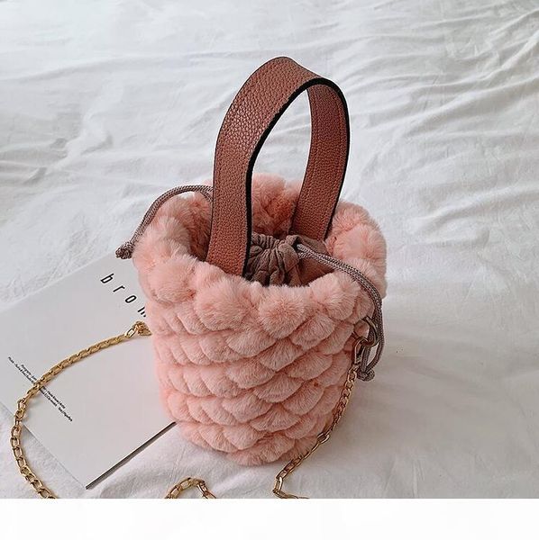 

ins ringer chain bucket bag girl shoulder crossbody women plush bags lady mini handbags autumn winter bag