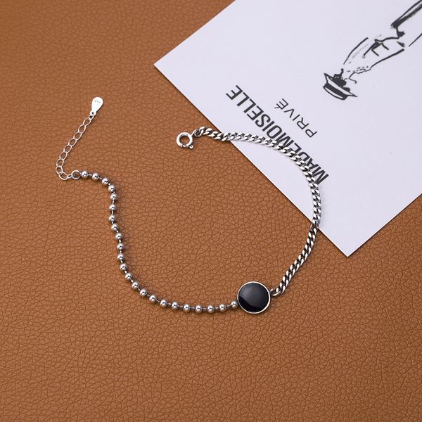 

new fashion simple round black drop glaze thai silver color bracelet for women fashion bead chain jewelry gifts wholesale s-b392