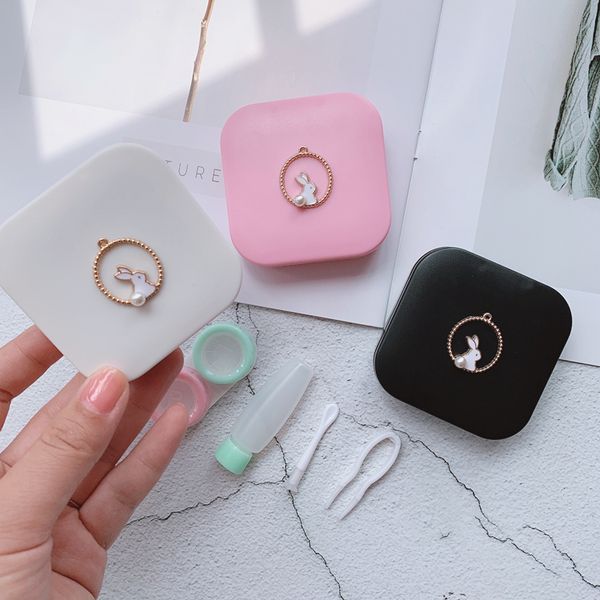 

lovely rabbits contact lens case for women contact lens box container holder case lovely travel pocket, Silver