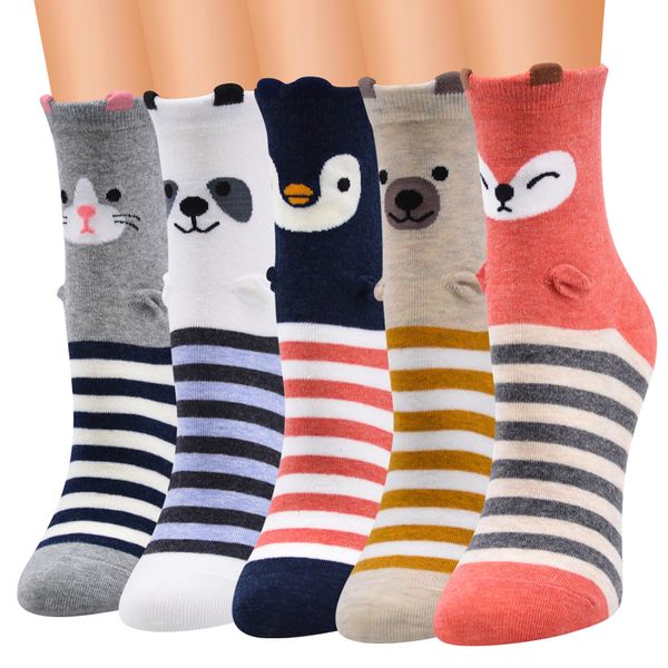 Nova mulher desenhos animados meias de algodão animais fox design senhora casual meias algodão adolescente joelho-meias barato peúgas meninas meninas casual meia s482