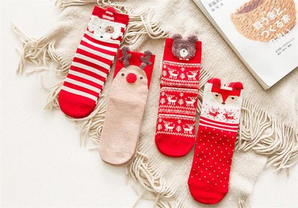 

cartoon bear cute womens hosiery cotton striped printed female socks christmas womens socks, Black;white