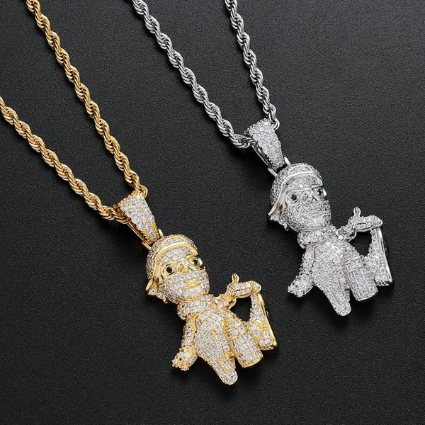 

brass jewelry cz cartoon figure pendant necklace men hip hop party gift cn196, Silver