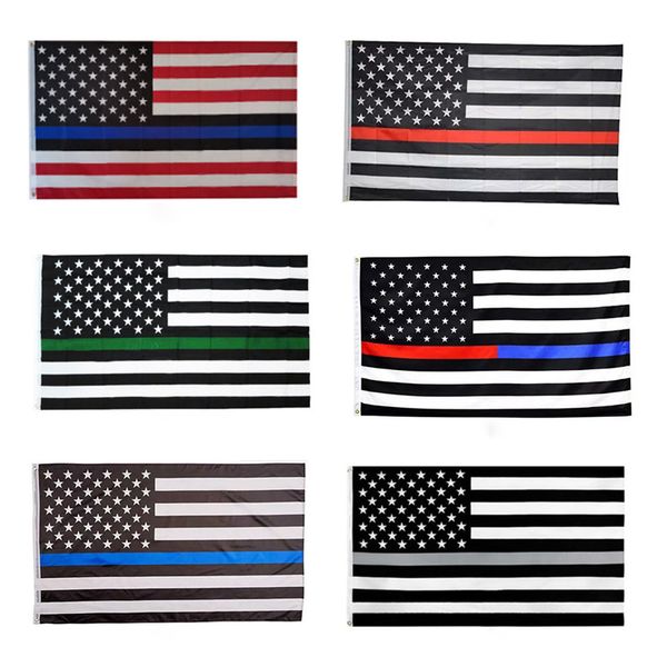 90*150cm Amerikanische Flagge Blau Schwarz Linie Streifen Polizei Flaggen Rot Gestreifte USA Flagge Mit Stern Banner Flaggen DA911