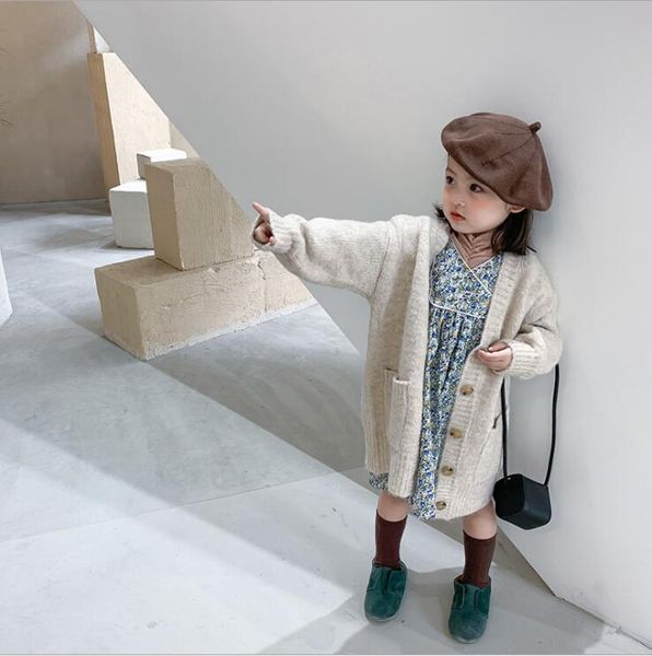 

2020 новое прибытие девушки вязаные свитера осень полный рукав моды девочек кардиган 1-6 лет qv37, Blue;gray