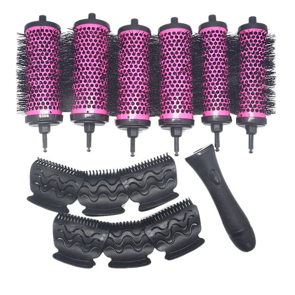 

hair brushes 6pcs/set 3 sizes detachable handle roller brush with positioning clips aluminum ceramic barrel curler comb hairdresser, Silver