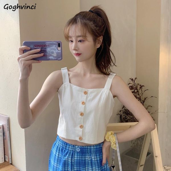 

camis women summer single-breasted solid camisoles chic harajuku loose crop womens elegant simple fresh casual ins stylish, White