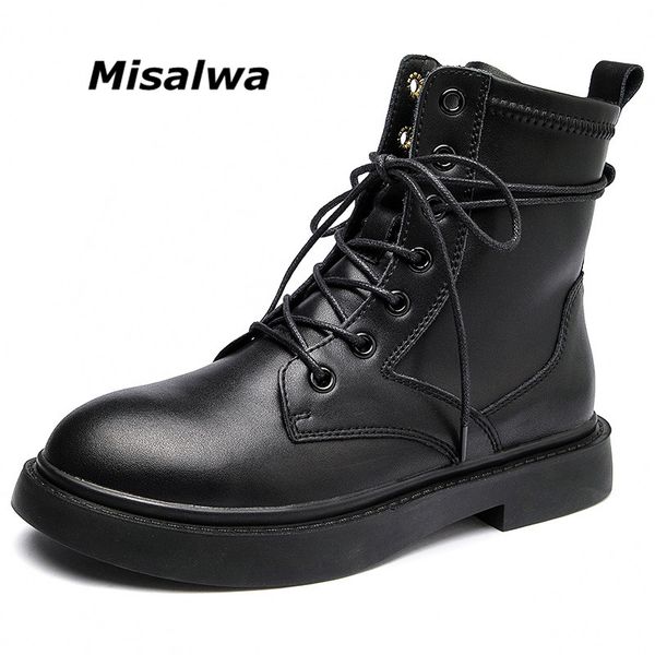 

misalwa spring / winter women cow leather boots lace-up british russia platform classic boots high modern young girl shoes, Black