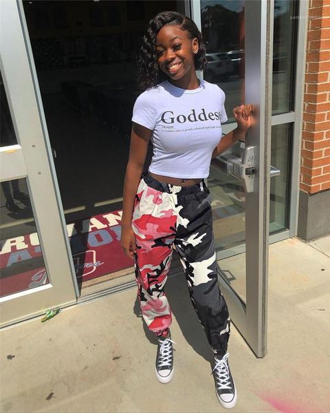 

womens clothing dropshipping womens designer pencil pants fashion camouflage printed panelled elastic waist casual trousers sports style, Black;white