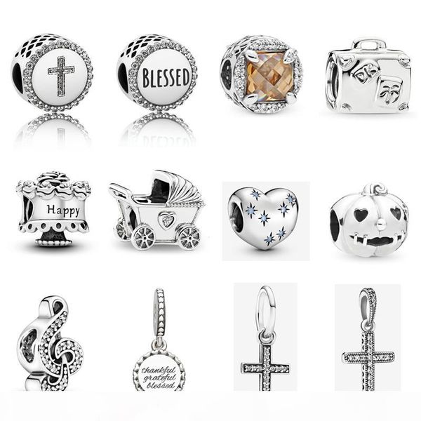 

925 sterling silver sparkling cross dangle charm love dream charm, fancy light blue fit designer original charm bracelet jewelry, Black