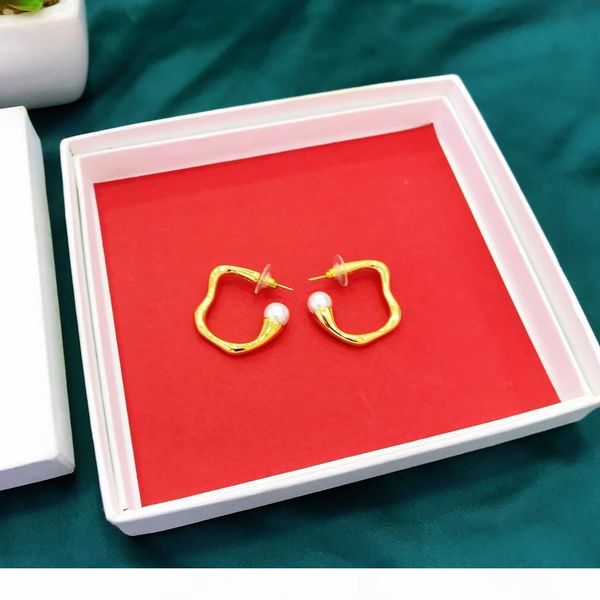 

selling electroplated thick gold simple irregular inlaid pearl fashion atmosphere designer earrings luxury designer jewelry women earrings, Golden
