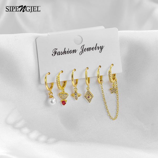 

hoop & huggie fashion cubic zircon pearl star square ses earrings geometric set for women korean jewelry, Golden;silver