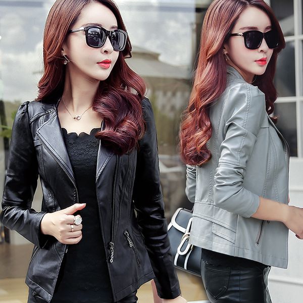 

women's leather & faux jacket women pink pu jackets and coats slim autumn motorcycle short coat jaqueta de couro kj624, Black