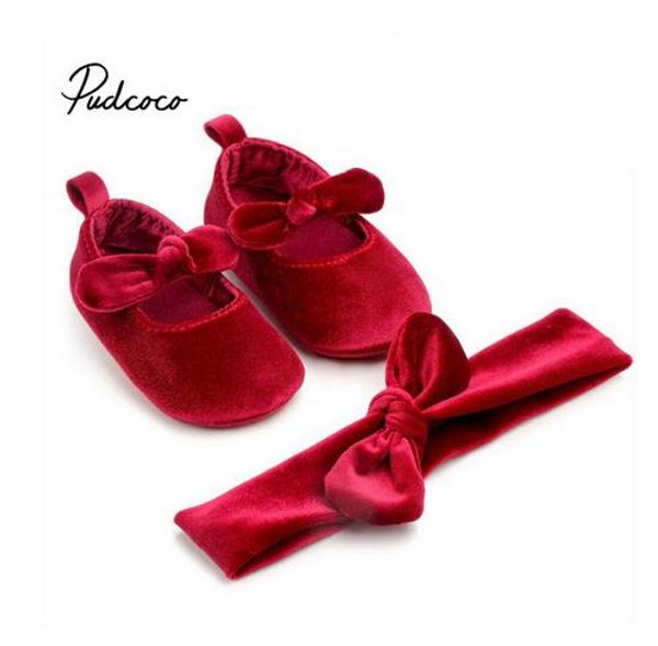 

velvet baby girls shoes toddler kids sweet solid newborn walking soft shoes bow ribbon first walkers headwear party girls