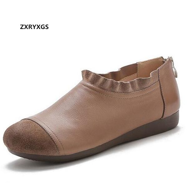 

2020 new spring autumn retro style soft sole comfortable shoes women's flat shoes splicing genuine leather casual, Black