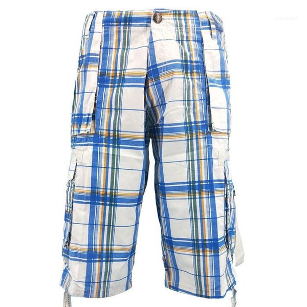 

mens summer plaid printed pants designer knee length beach clothes packet button shorts males fashion loose casual clothing, White;black