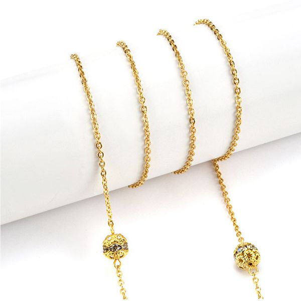 

stainless steel crystal ball sunglasses lanyard strap necklace metal eyeglass chain cord rope for reading glasses, Silver