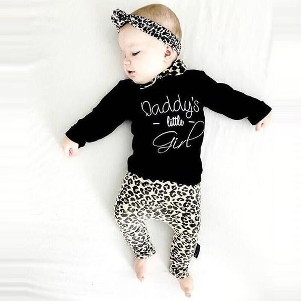 

new arrival newborn 3pcs infant baby girl letter t shirt +leopard print pants set clothes z0128, White