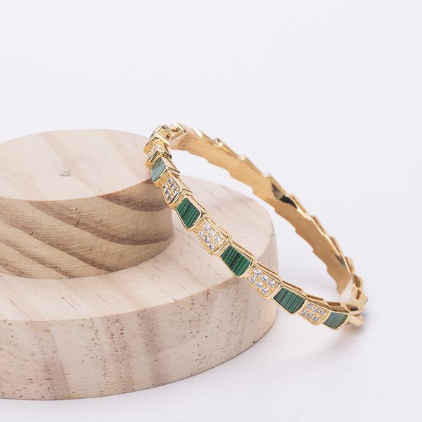 

wind fashion snake bone green fritillaria bracelet creative all-match micro zircon bracelet ring set, Golden;silver