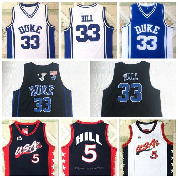 

ncaa college basketball jerseys duke blue devils jersey 33 grant hill 1992 dream team 5 white all stitched, Black;red