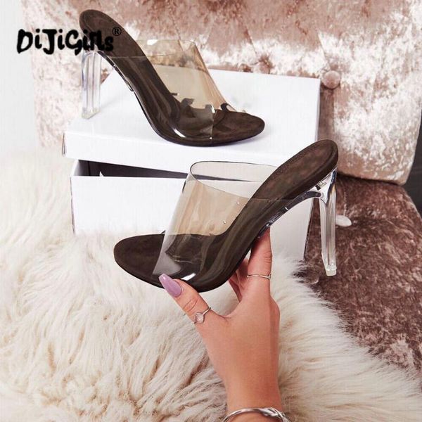 

новые пвх jelly сандалии кристалл open toed sexy тонкие каблуки кристалл женщины transparent каблук сандалии тапочки насосы корабль падения, Black