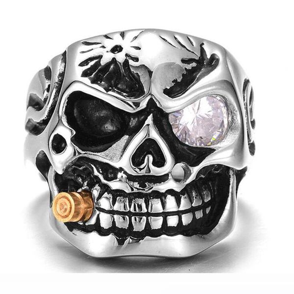 

skull band rings for men rhinestones pipe finger rings personality mens jewelry rings accessories, Silver