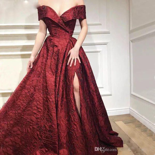 

long arabic burgundy lace prom dress kaftan dubai formal evening gowns with slit robes de soiree, Black;red