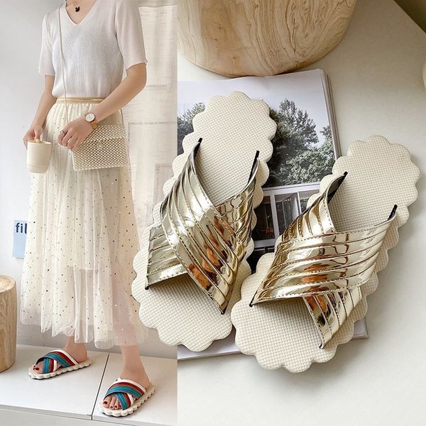 

fashion 2020 summer slippers shoes women colorful home flats non-slip outdoor beach slides femme pantoufles, Black