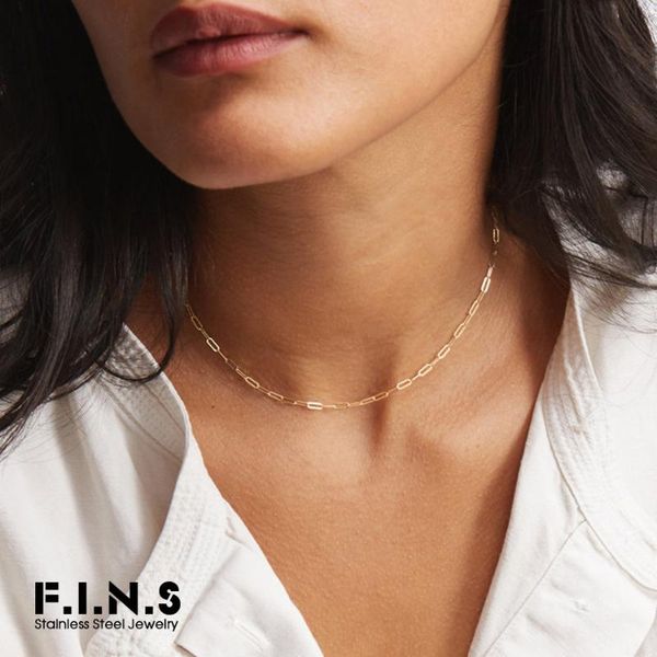 

f.i.n.s нержавеющей стали 316l thin звено цепи ожерелье женщина ключица цепь choker для женщины мужчина стекируемых ожерелий ювелирных издел, Golden;silver