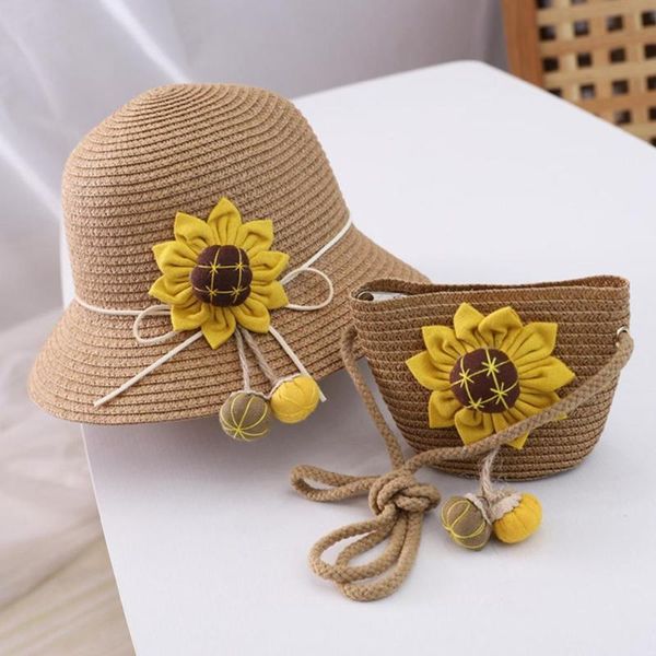 

cute summer straw fisherman hat for girls 2-8 age sun flower decoration suncreen hat baby girls vacation sun #20, Blue;gray