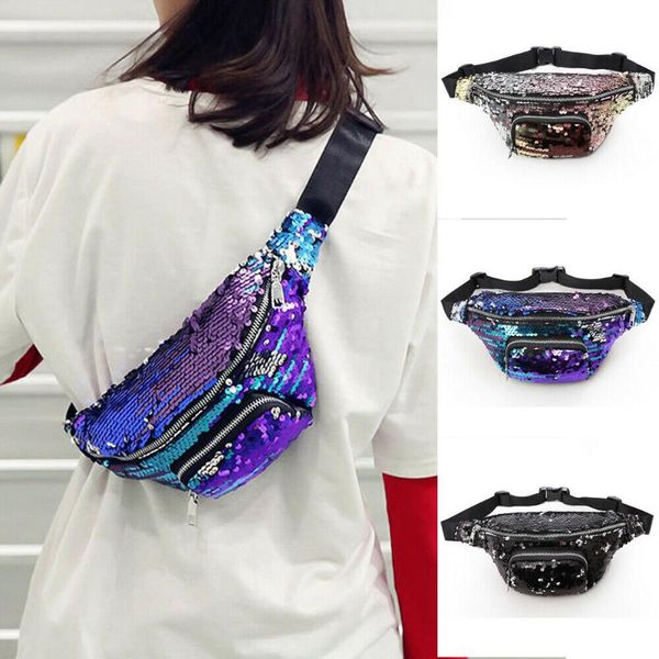 

womens ladies sequin bum bag waist fanny pack holiday travel wallet phone pouch