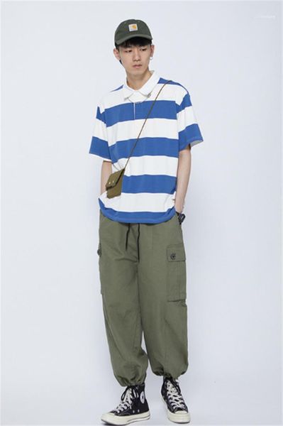 

pocket 20ss designer mens overalls long summer loose straight wide leg pants mens casual pants with, Black